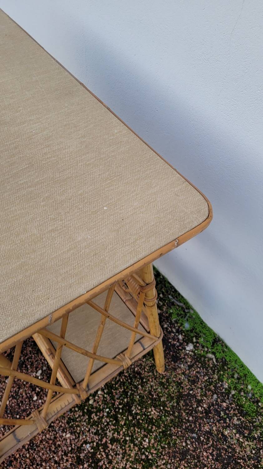 Bureau en rotin avec tabouret vintage- 1950s