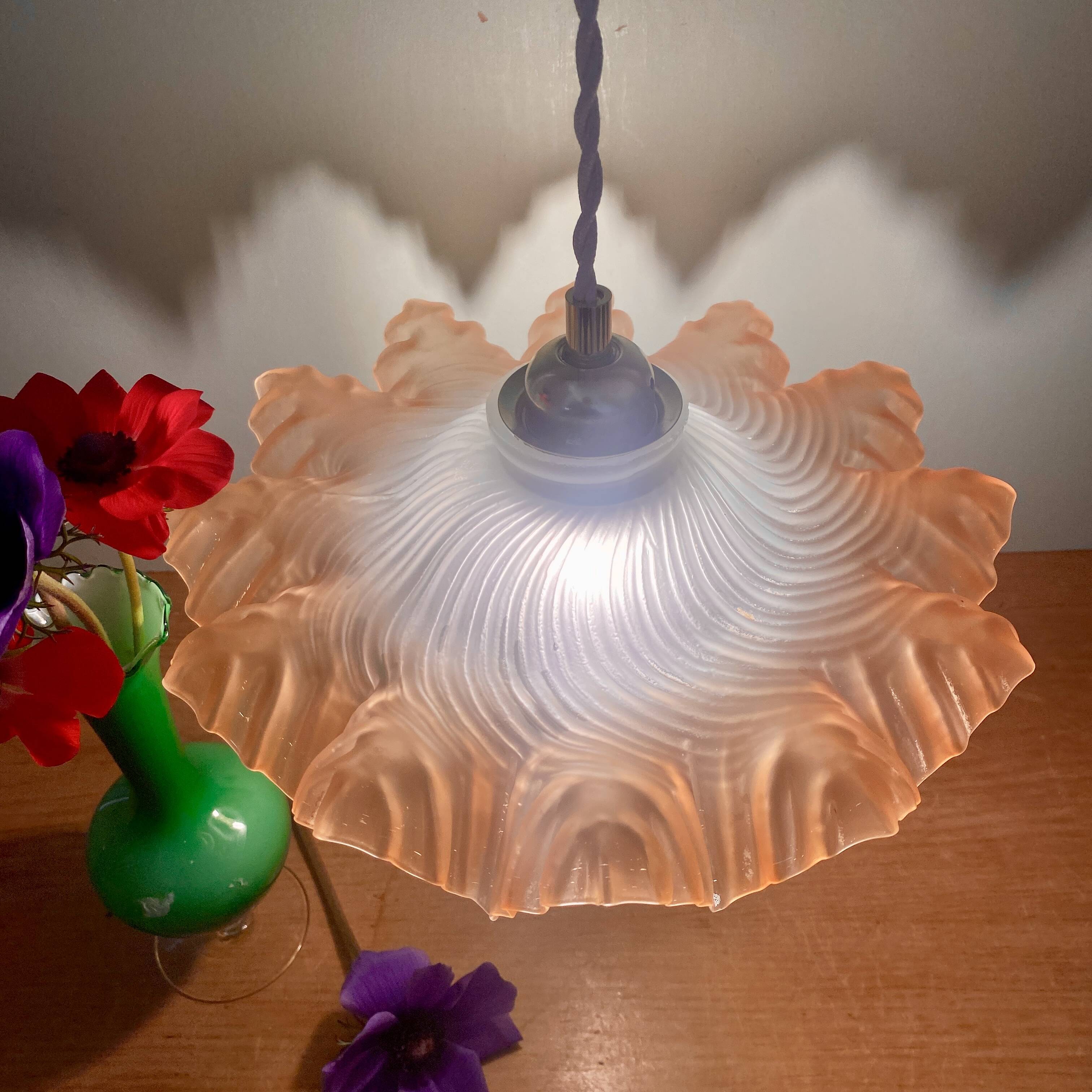Suspension abat-jour vintage en verre dépoli