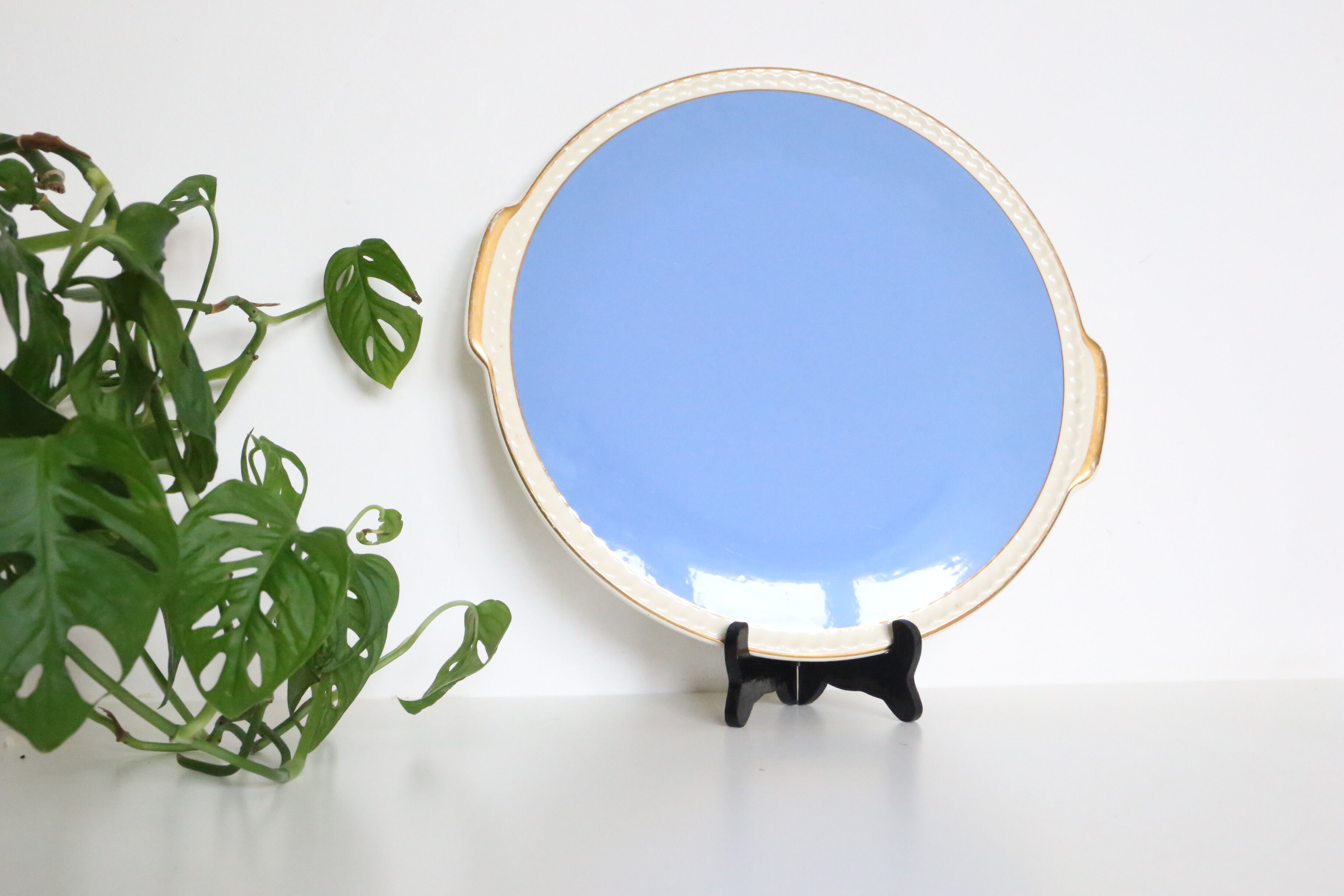 Blue ceramic dish and golden edges, Villeroy and Boch, vintage