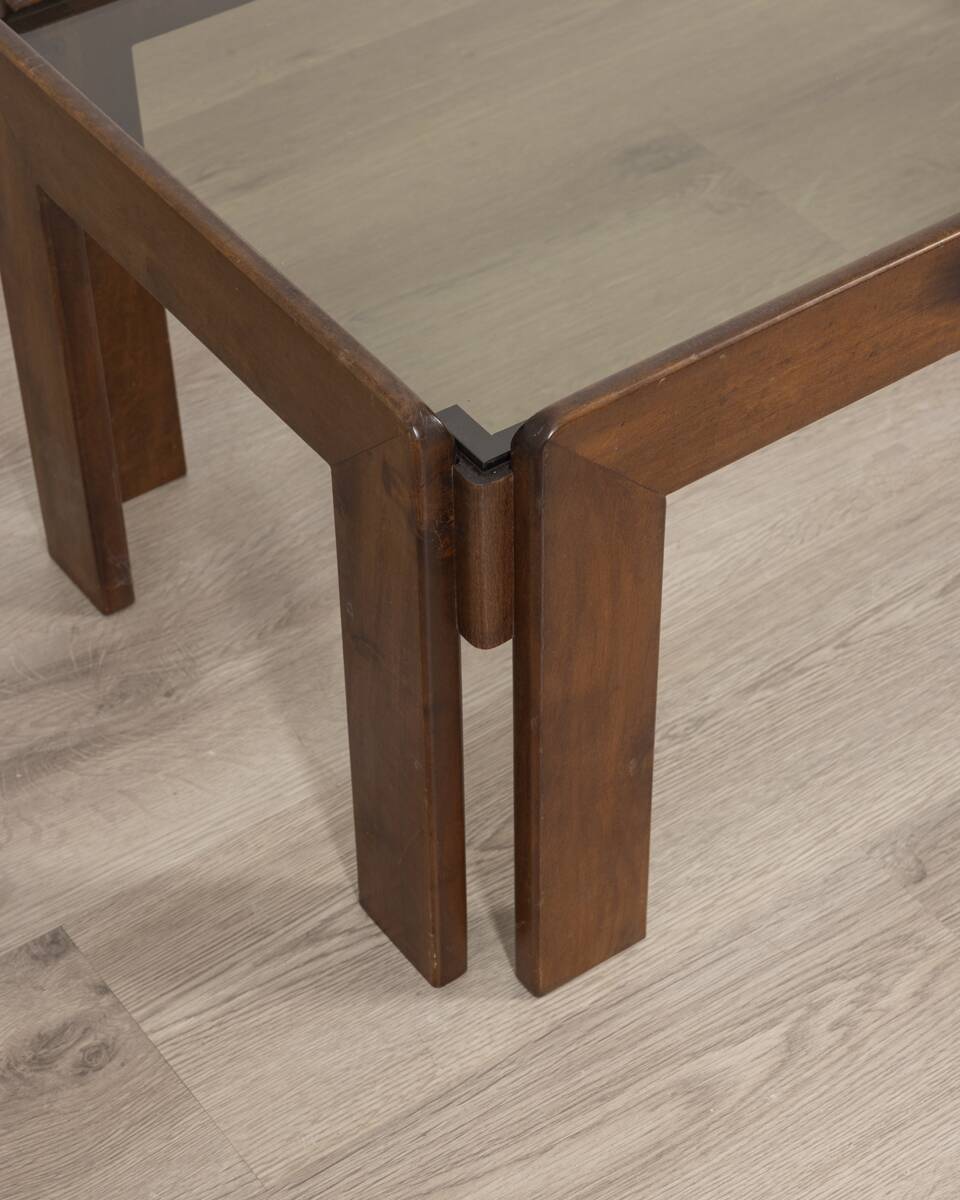 Vintage 70's table in wood and glass design Afra e Tobia Scarpa
