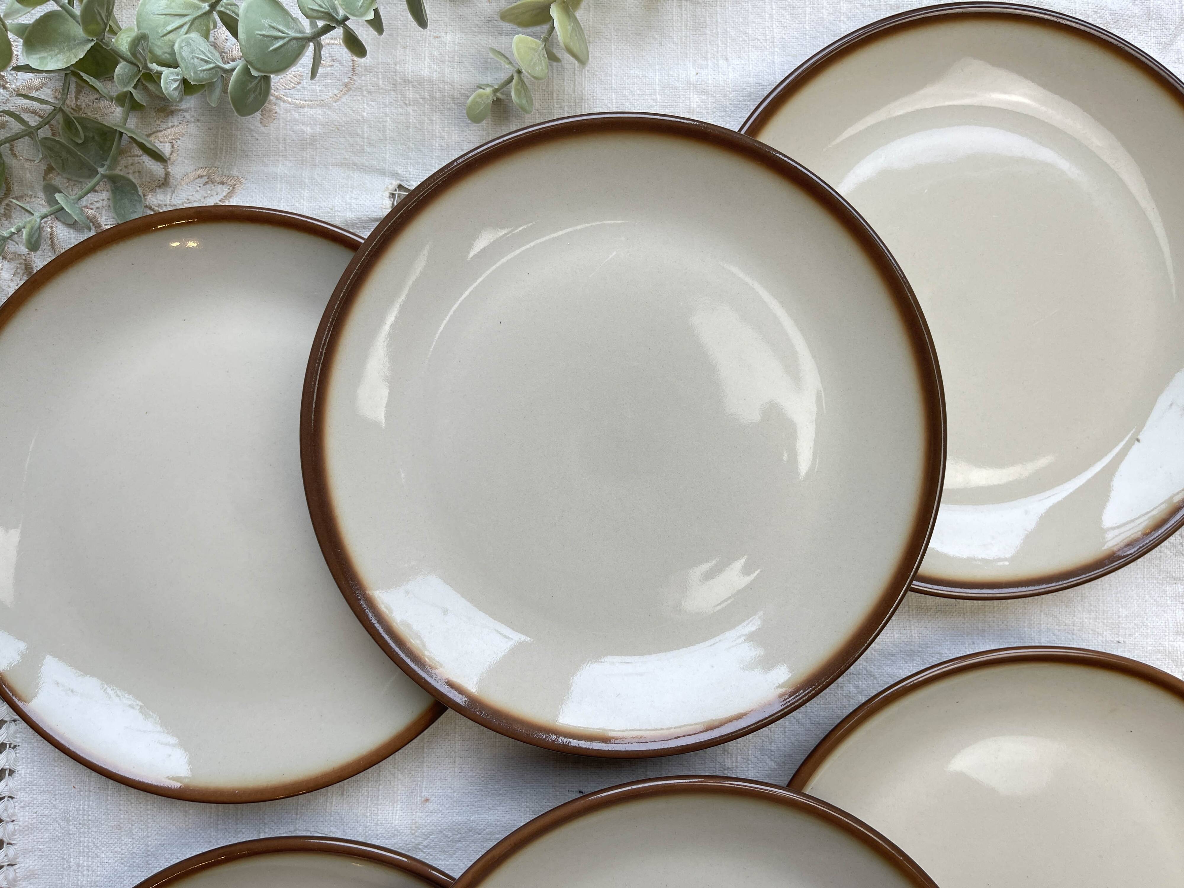 6 Small vintage beige brown earthenware plates