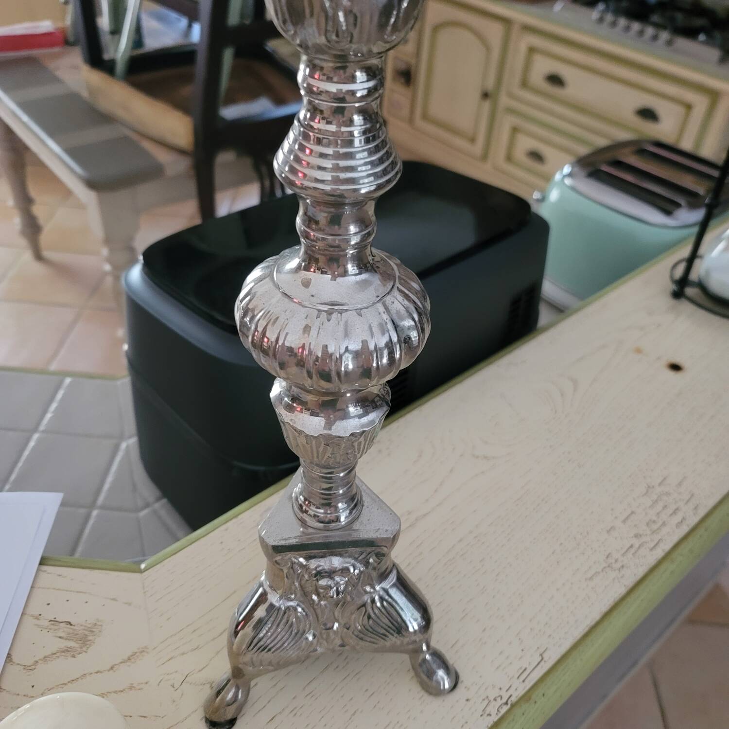 Large silver-plated metal candlestick