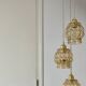 Suspension triple globes vintage en verre ambré bulle