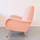 Two-seater sofa from the 1950s in pink, Pierre Frey.