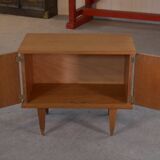 Brutalist bedside table in oak and oak veneer, 1950s