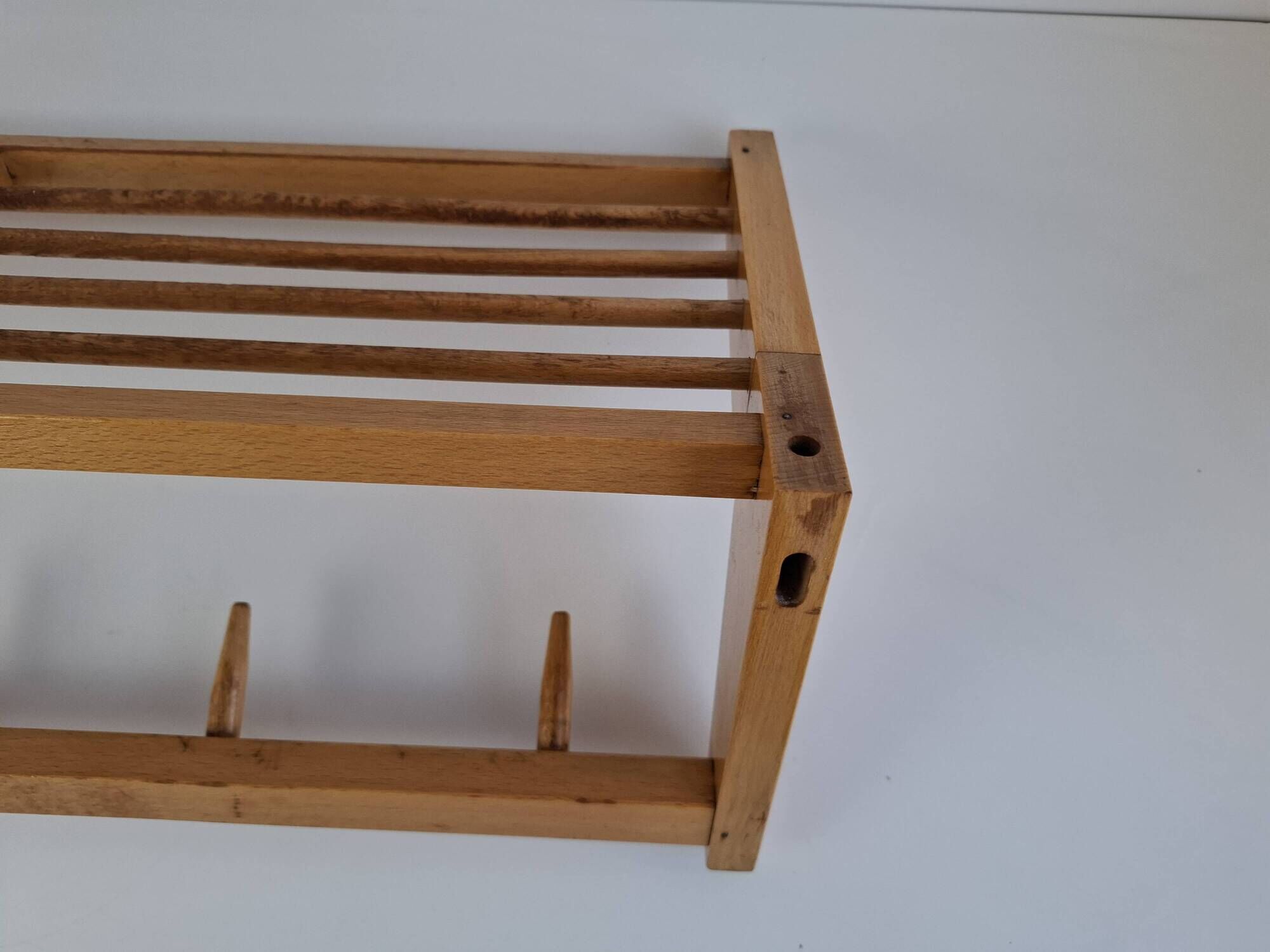 Uluv czechoslovakian mid-century wooden wall coat rack with shelf, 1970