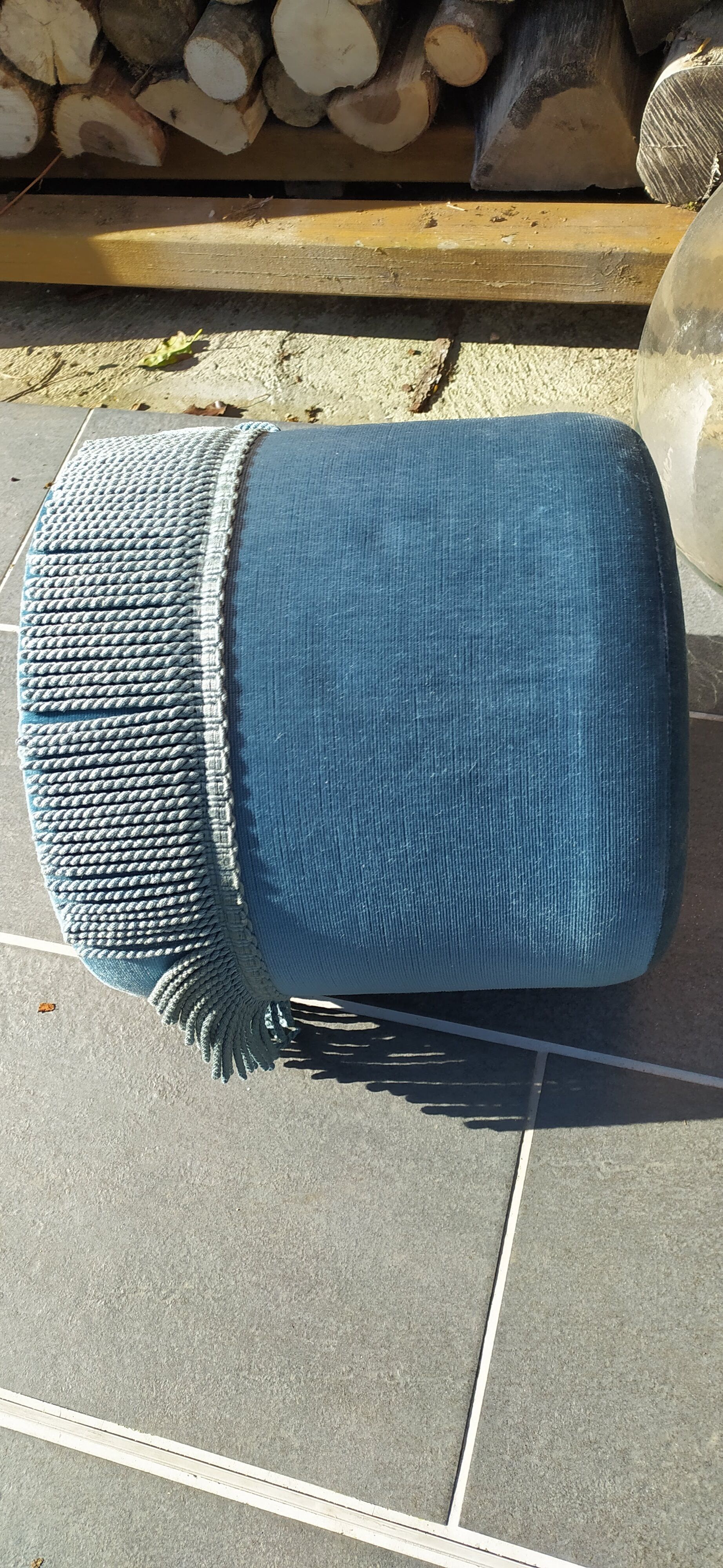Vintage blue velvet pouf