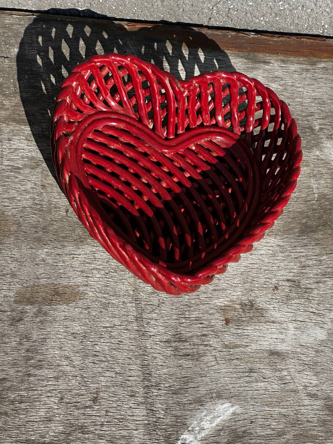 Heart-shaped woven ceramic basket/empty pocket Vallauris 50's