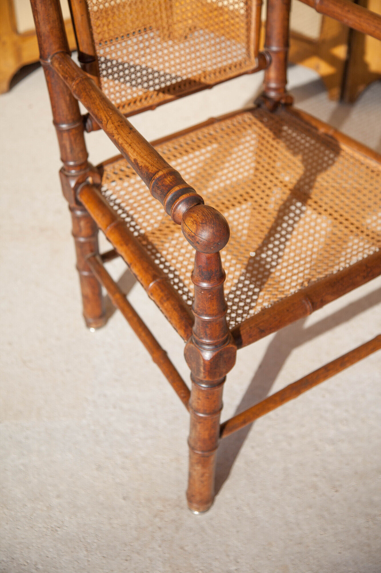 Canned armchair wood imitation bamboo, colonial armchair, interior decoration