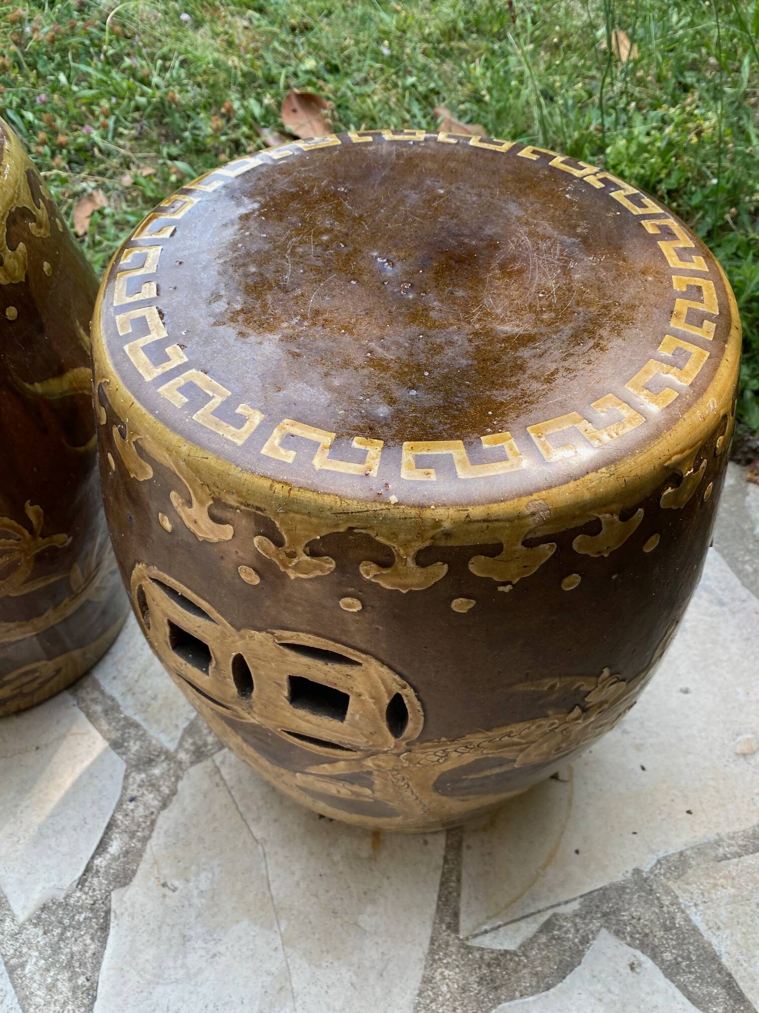 3 ceramic dragon stools