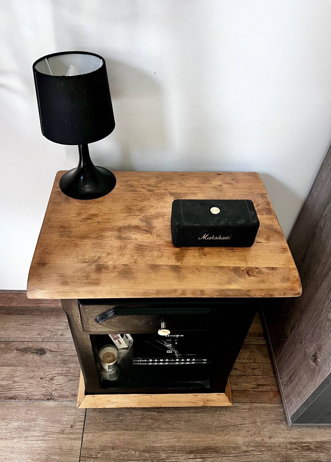 High-end 70s bedside table / accent furniture in solid wood.