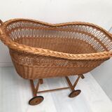 Vintage wicker cradle with 50-60s wheels