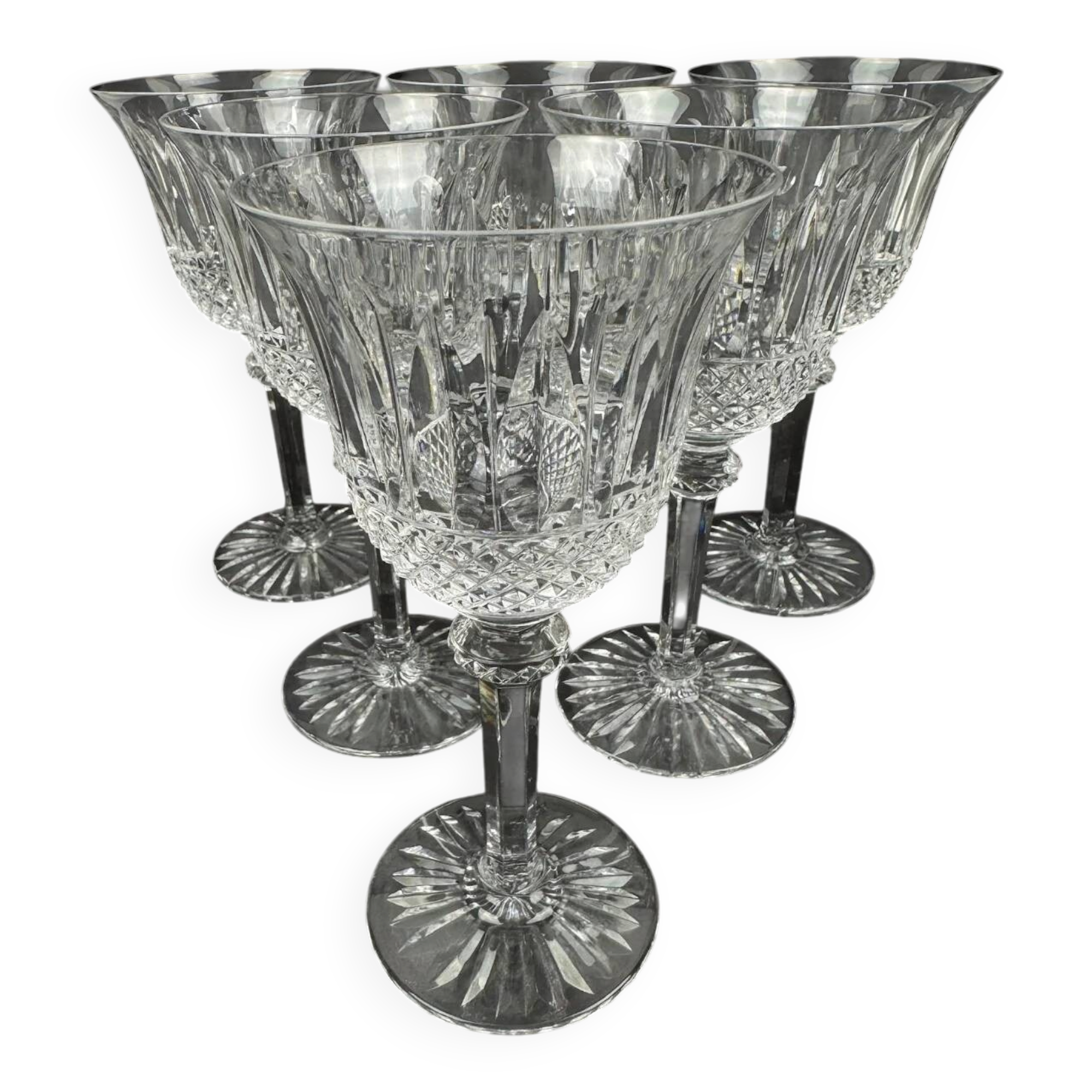 Saint-Louis, 6 cut crystal water glasses in the Tommy model, perfect condition.