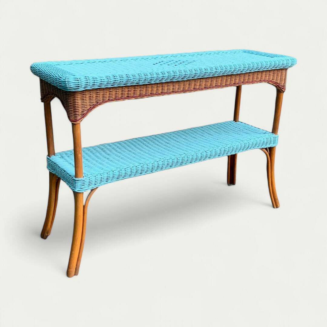 Vintage woven rattan and wicker console