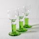 Set of 3 Vintage Limoncino Liqueur Glasses, Green Stem Shot Stemware / 1970