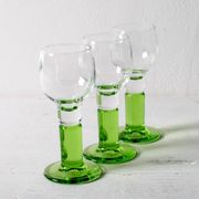 Set of 3 Vintage Limoncino Liqueur Glasses, Green Stem Shot Stemware / 1970