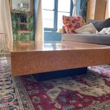 Table basse vintage carrée loupe d'orme circa 1970