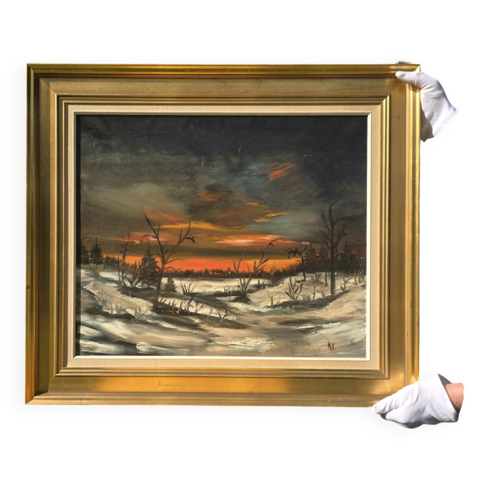 Vintage Winter Landscape Oil Painting