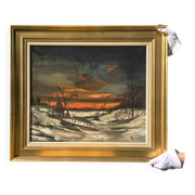 Vintage Winter Landscape Oil Painting