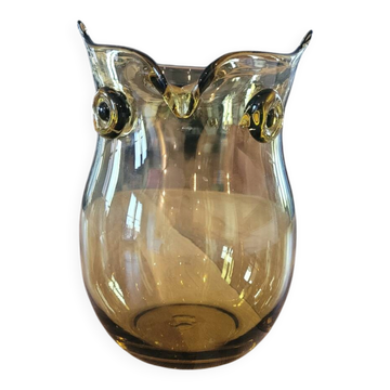 Vase design en verre ambré  - forme chouette