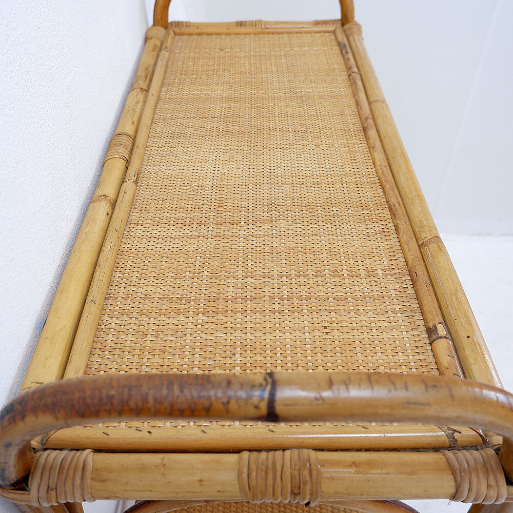 Vintage three-tier rattan shelf in bohemian style - 1960s