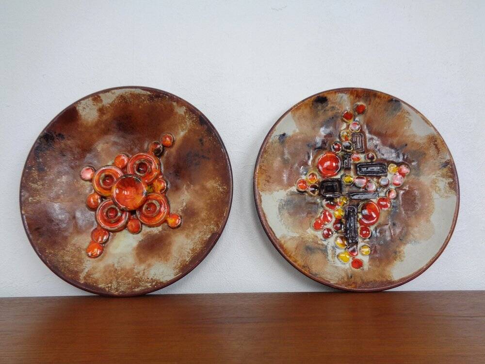 Vintage Ceramic Mushroom Plates from Ruscha, 1970s, Set of 2