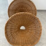 Pair of rattan and black metal armchairs, 1950s/60s