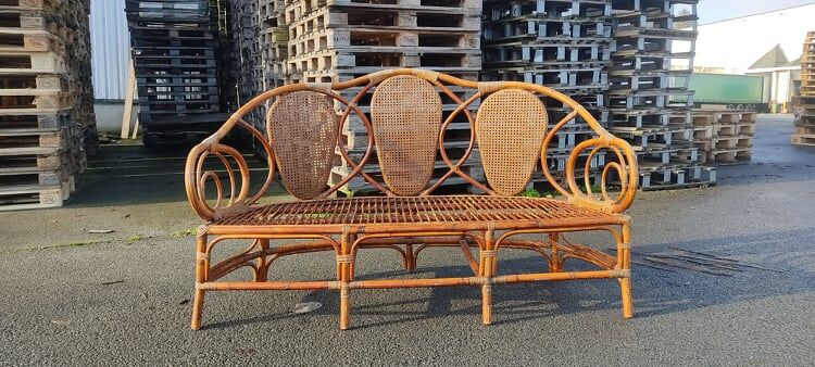 Rattan bench and cannage, vintage