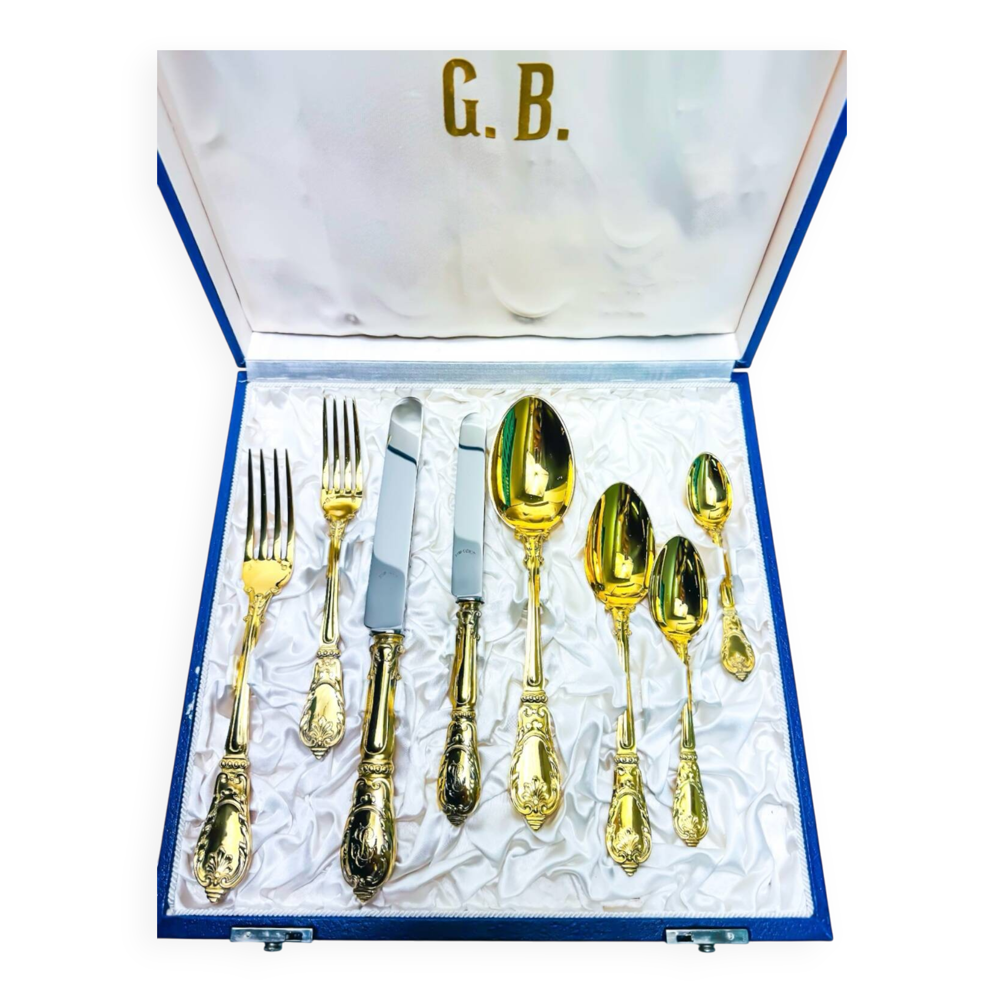 Prestige case for Odiot cutlery, solid silver and gold
