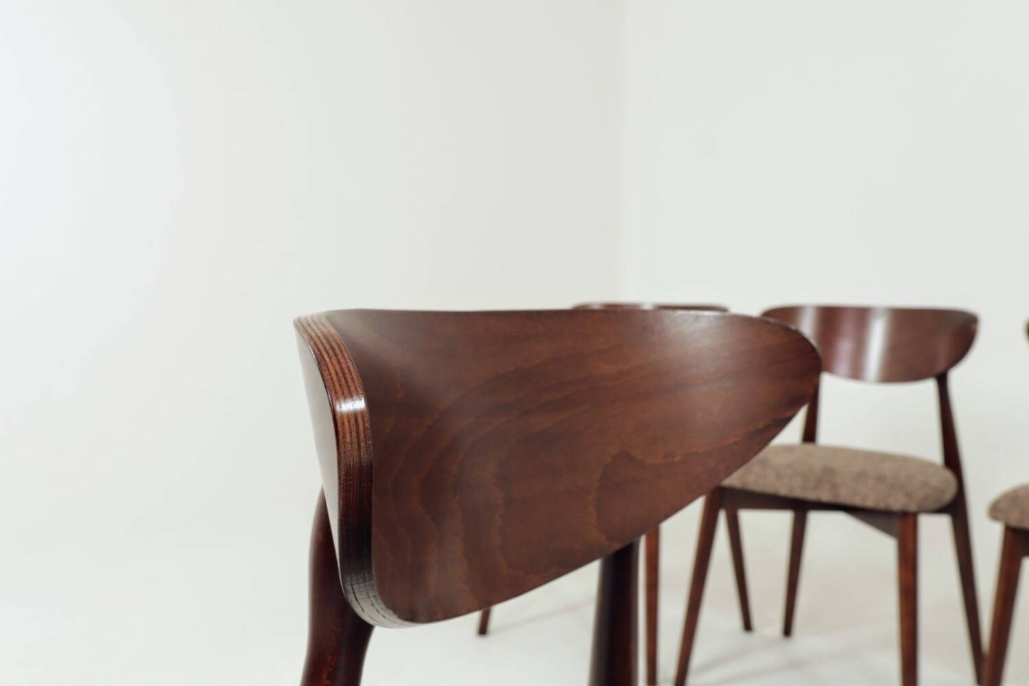 Scandinavian dining chairs in mocha brown, set of 6.