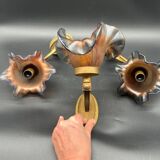 Set of 3 Glass Paste and Brass Wall Lights Signed Vianne Art Nouveau