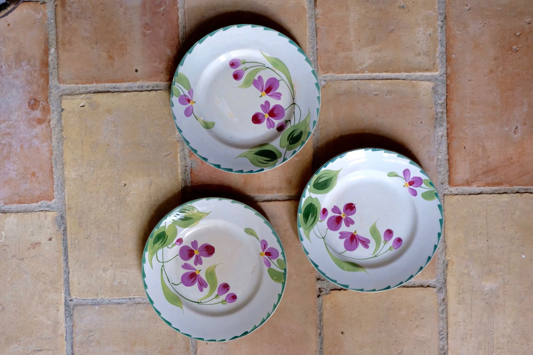 Set of 3 plates St. Amand & Hamage 1896 - 1952 iron earth hand-painted floral decoration