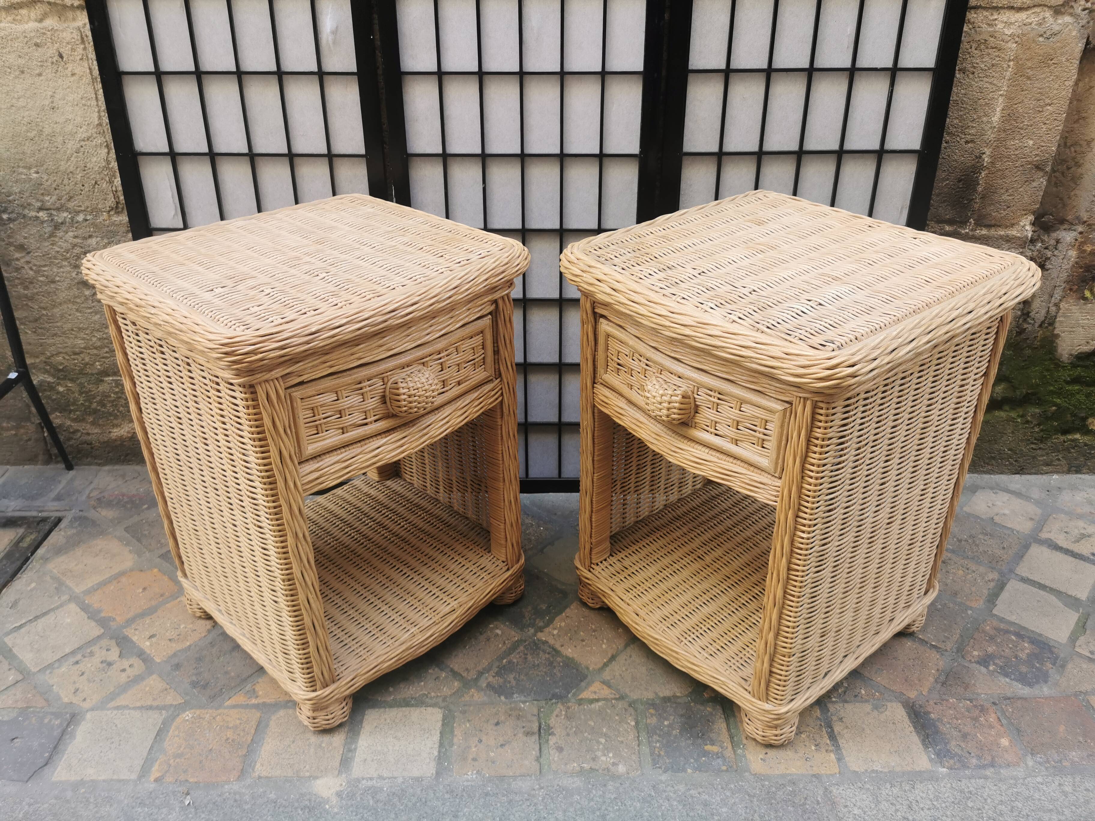 Pair of wicker bedside tables