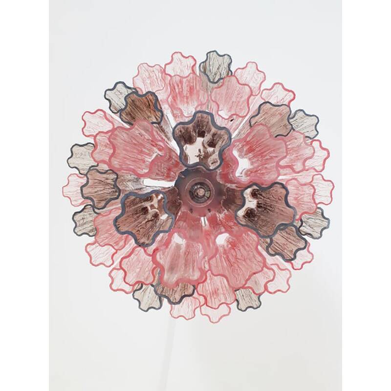 Contemporary Fume' and Pink “Tronchi” Murano Glass Chandelier