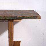 Antique solid wood table with green patina (c.1920)