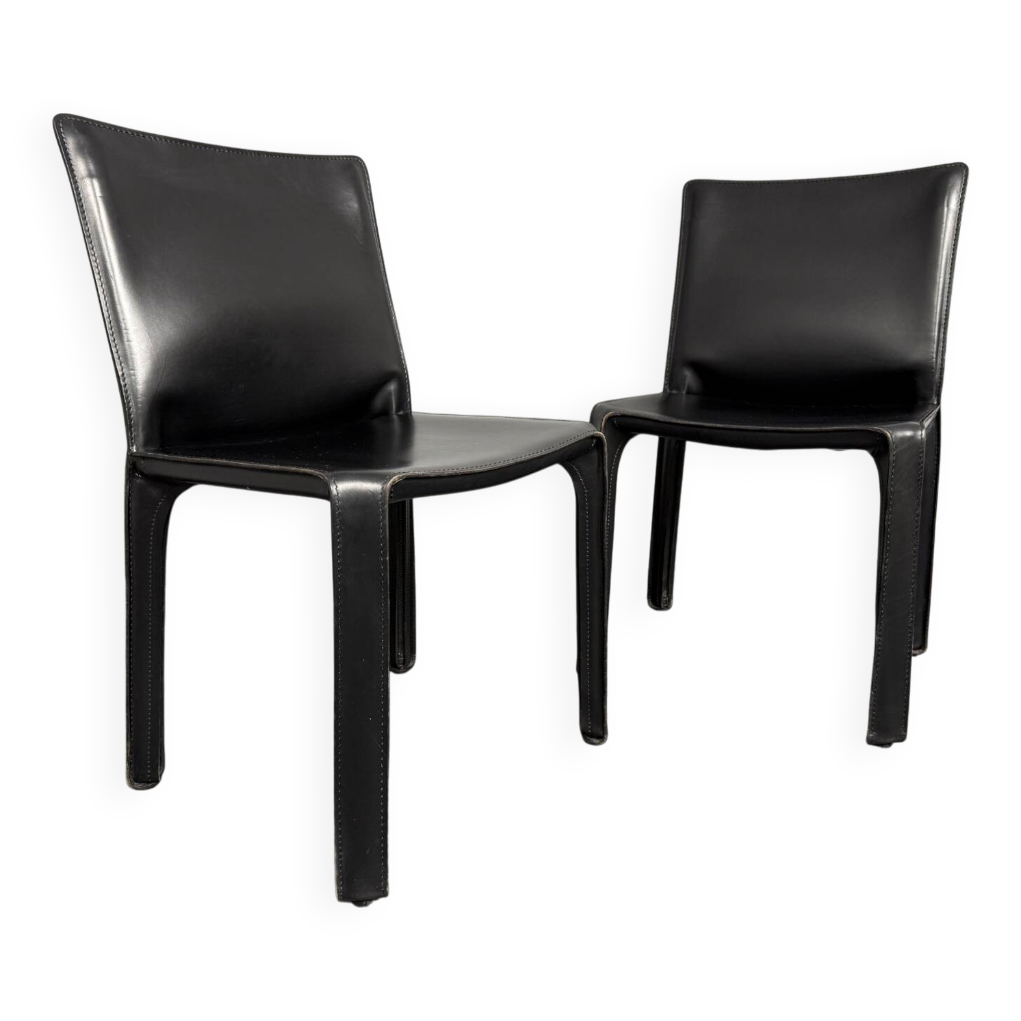 Pair of Cab 412 chairs, saddle leather, by Mario Bellini for Cassina, Italy, 1970s