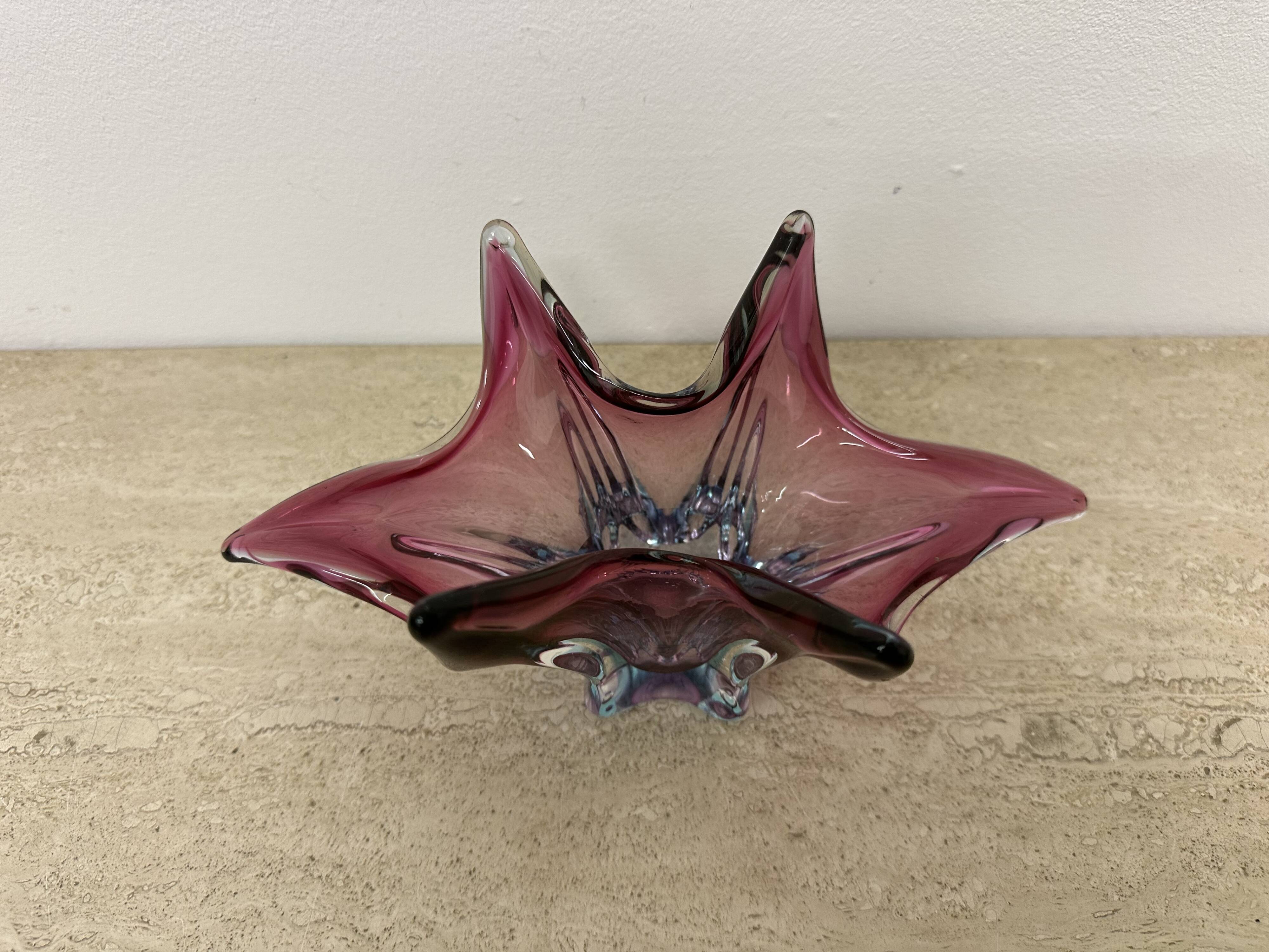 Mid century Murano pink glass bowl , 1970s