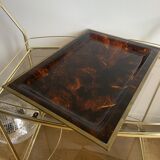 Large serving tray in lucite and brass circa 1970