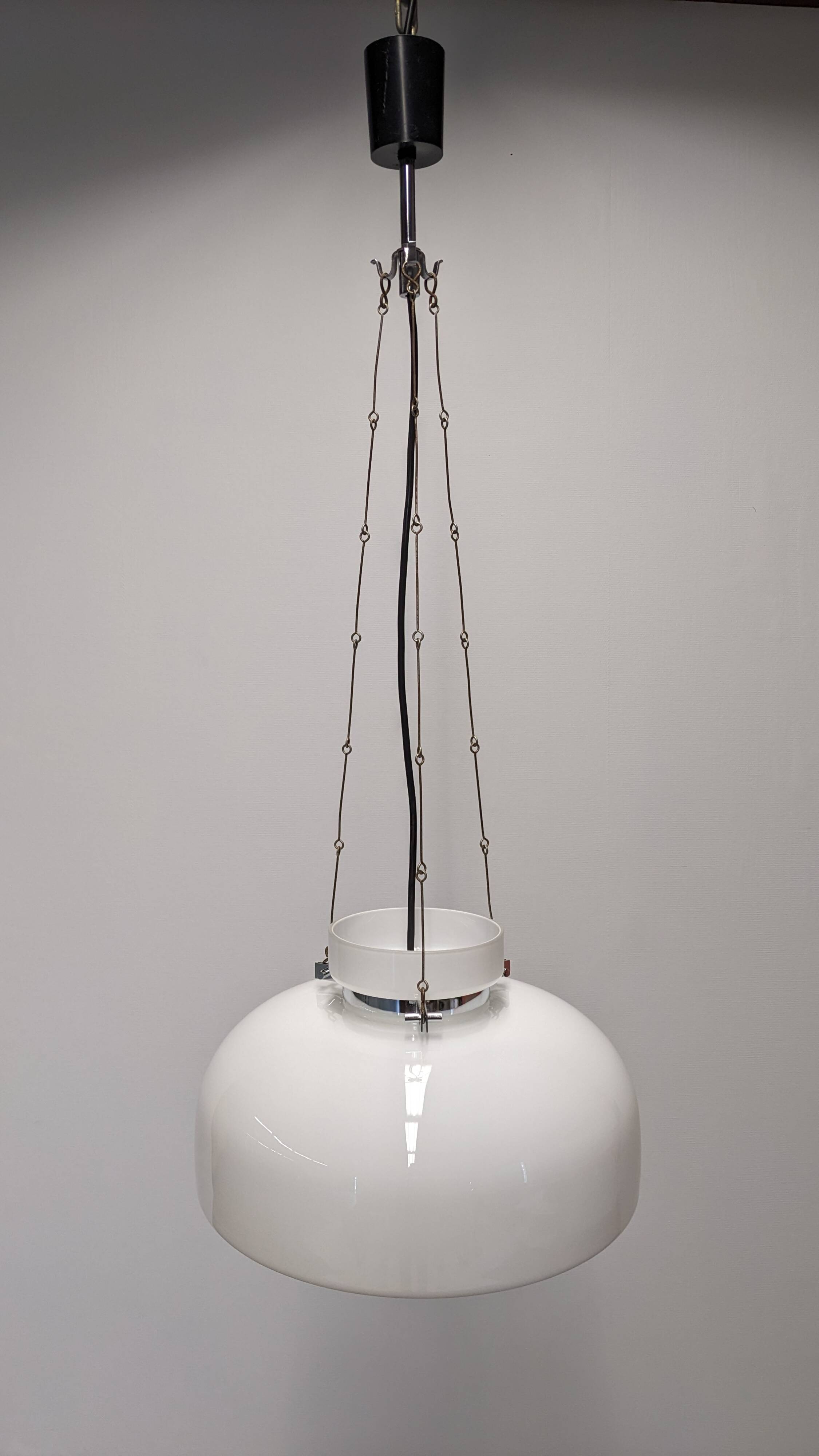 XL dome suspension in white opaline by Limburg, Germany, circa 1960.