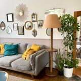 Lampadaire vintage Art déco en bois tourné