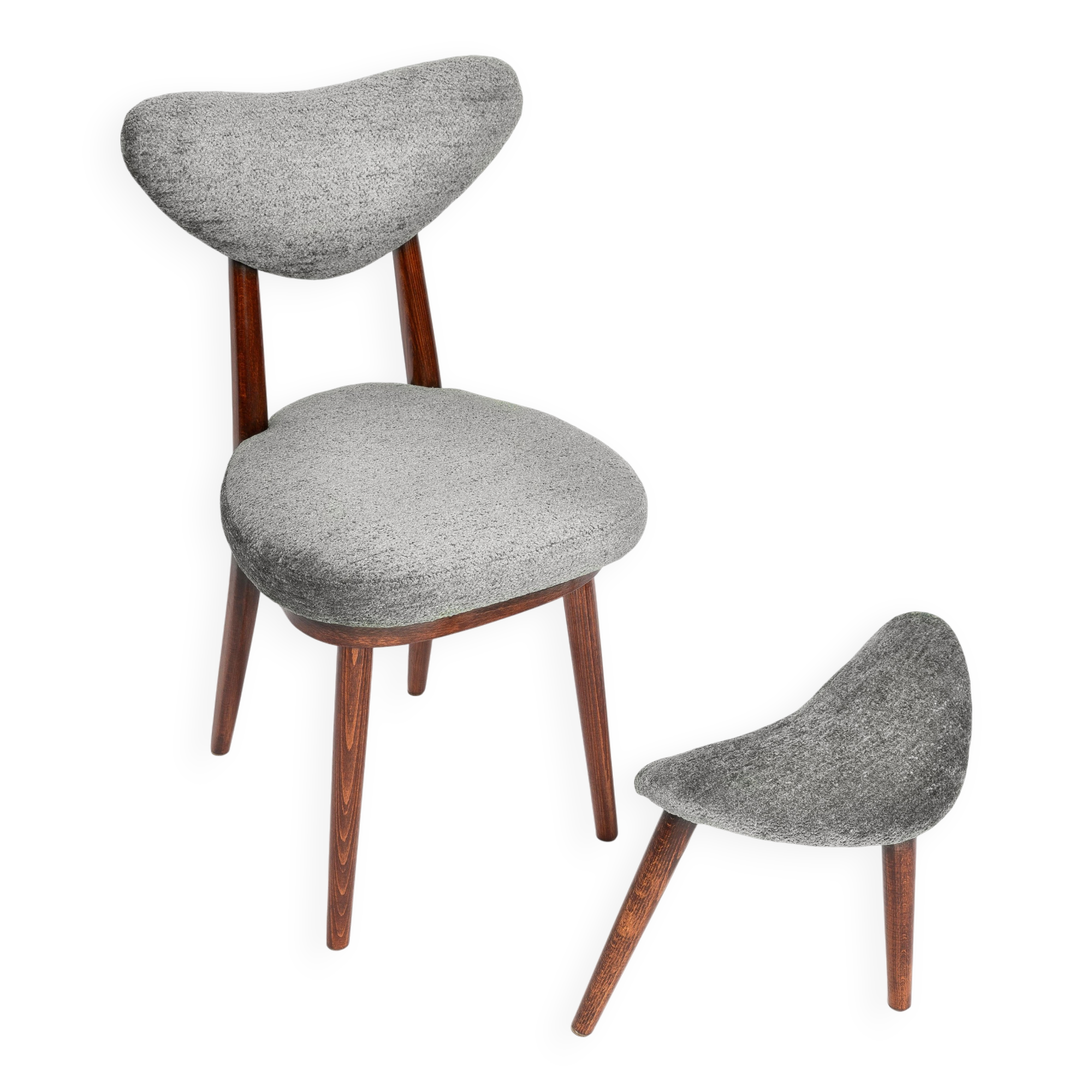 Vintage mid-century grey velvet heart-shaped chair, Europe, 1960s.