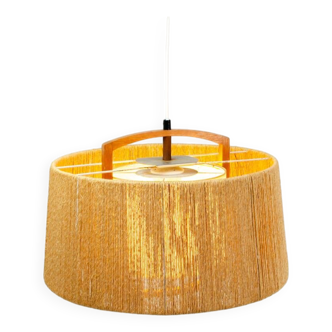 Teak & Sisal pendant light by Temde Leuchten (Germany, 1960s).