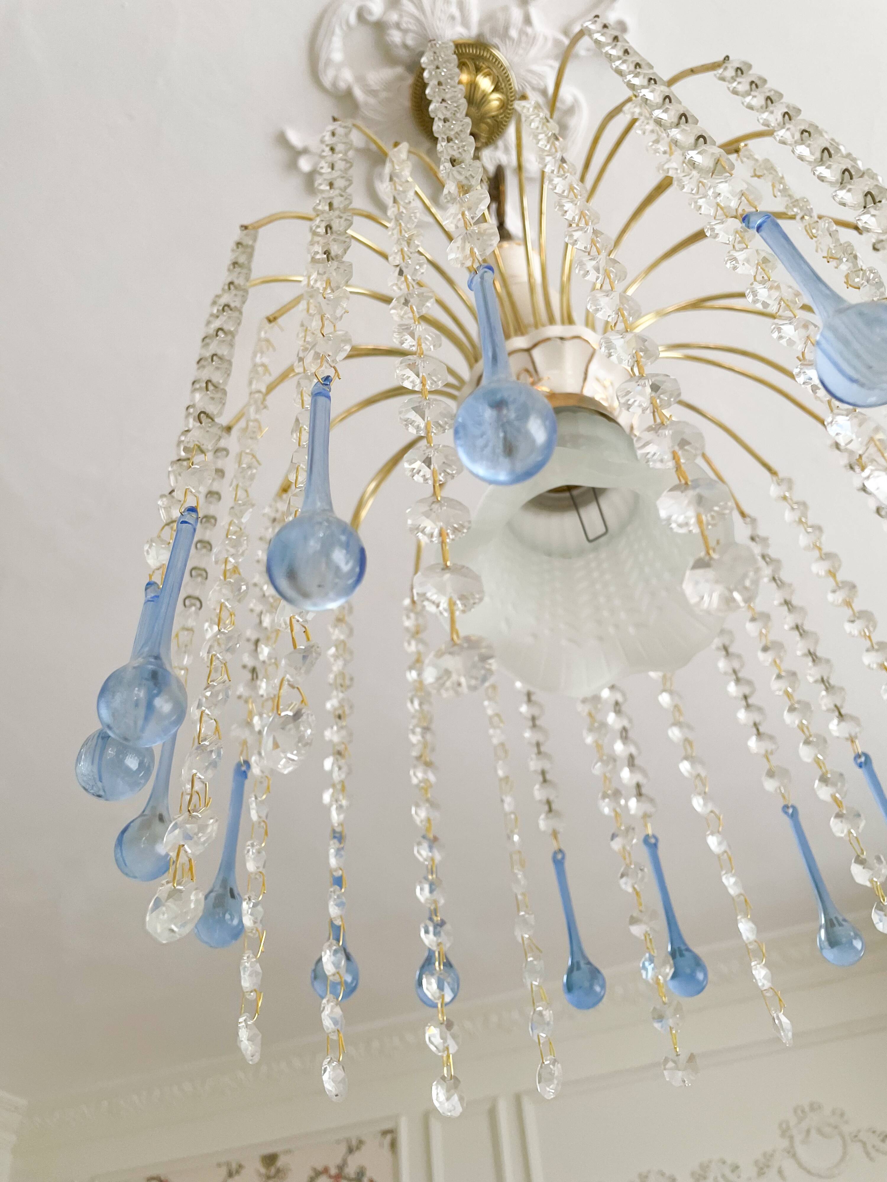 Suspension style Murano en cristal de Bohême et pampilles bleues