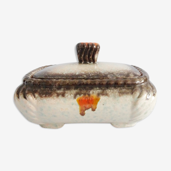 Art Deco lidded uranium glaze, ceramic bowl with lid, jewelry box