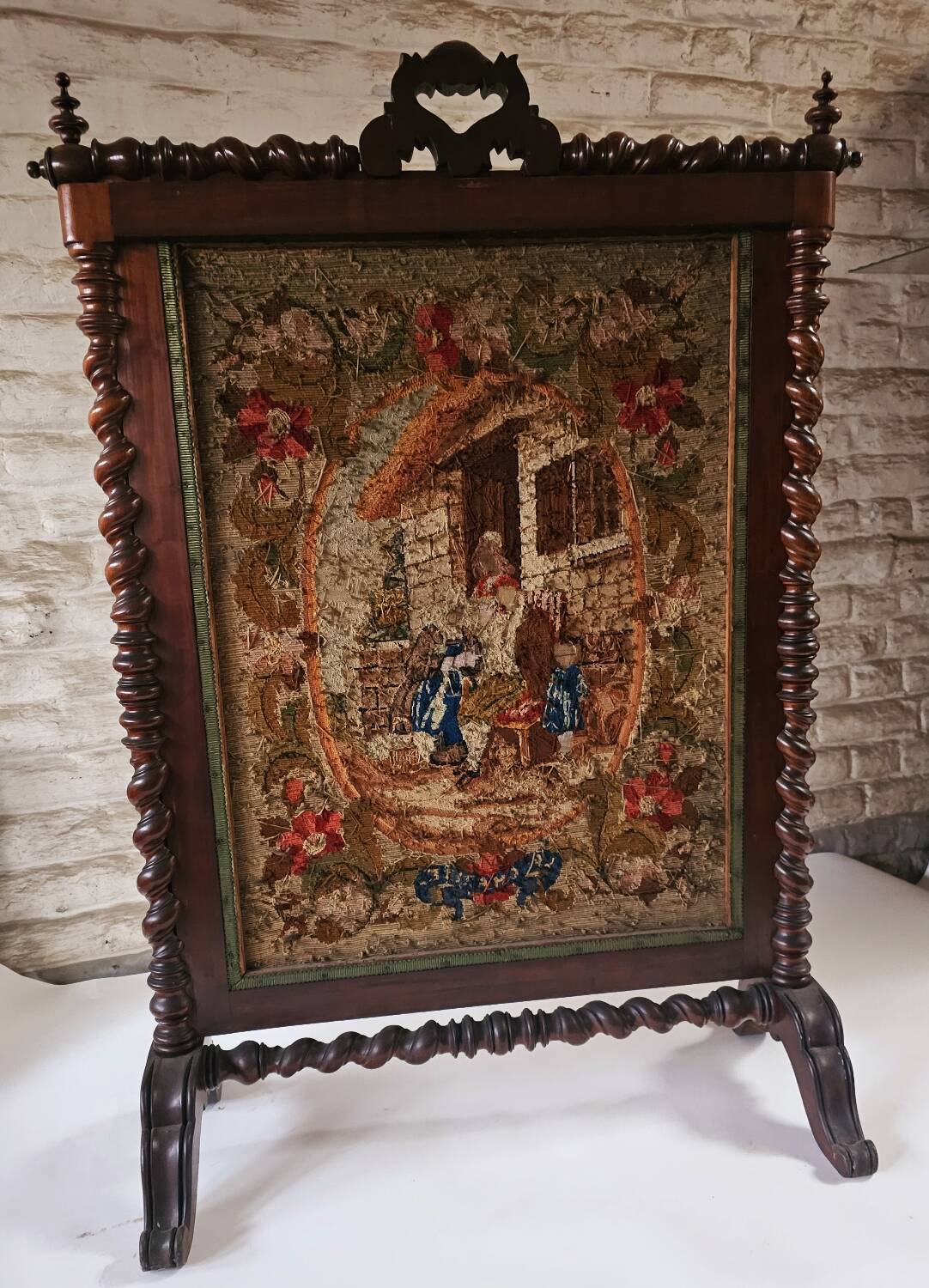 Pare-feu Ancien En Bois - Écran De Cheminée Décoratif - France - Style Lurçat