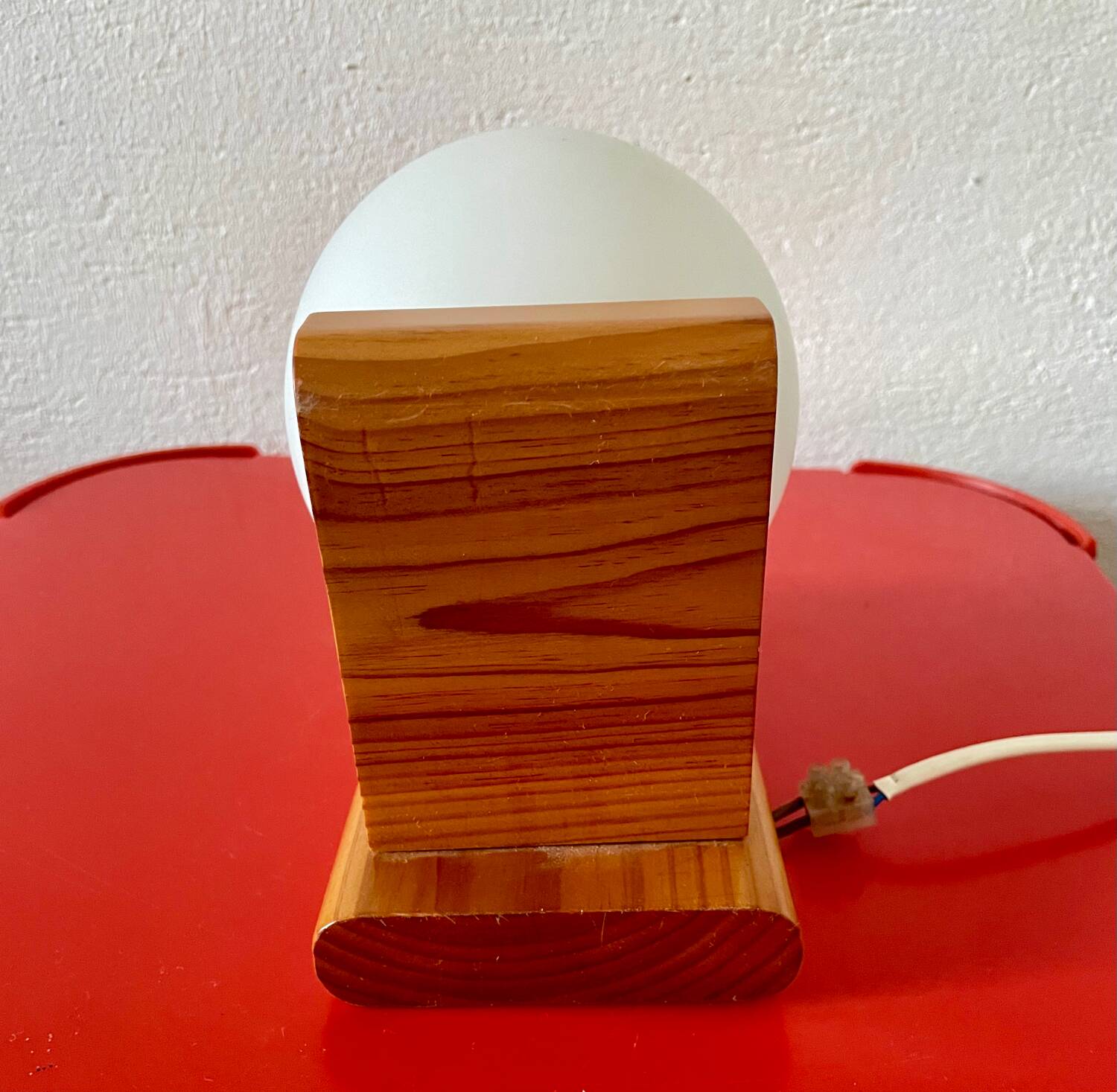 Vintage pine wall lamp with opaline globe