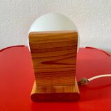Vintage pine wall lamp with opaline globe
