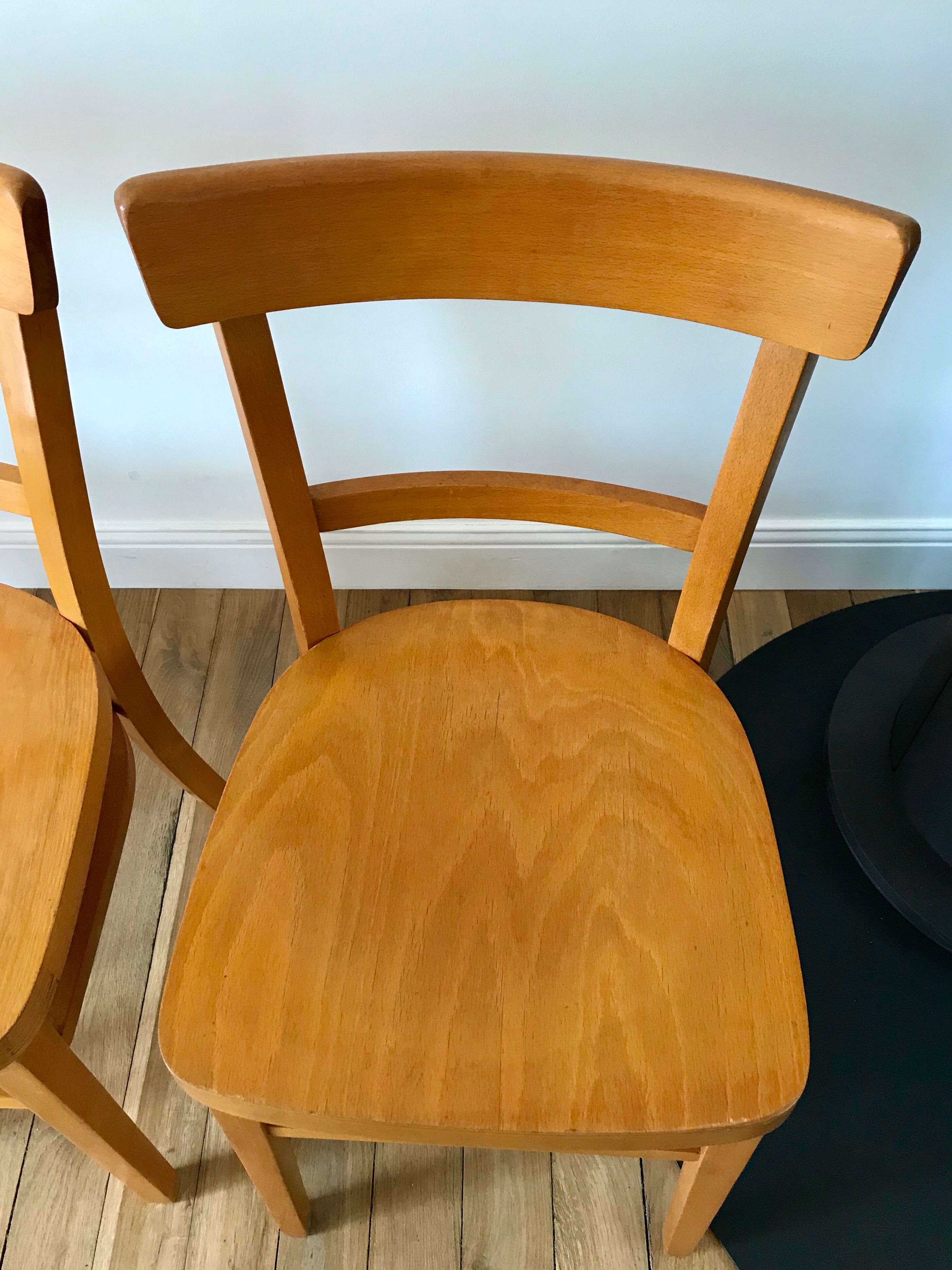 set of 4 Thonet bistro chairs in curved wood honey Mid-Century 50s