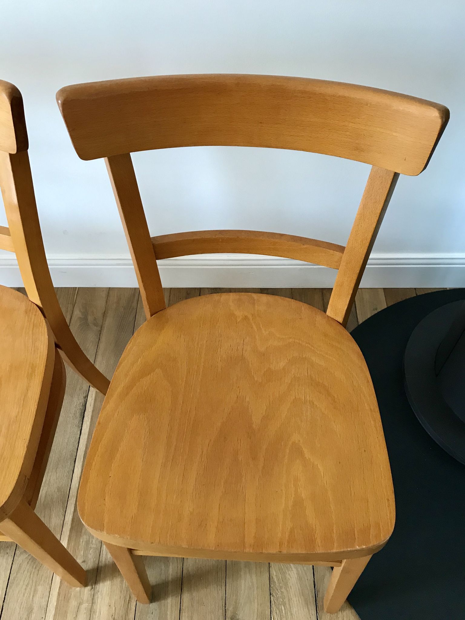 set of 4 Thonet bistro chairs in curved wood honey Mid-Century 50s