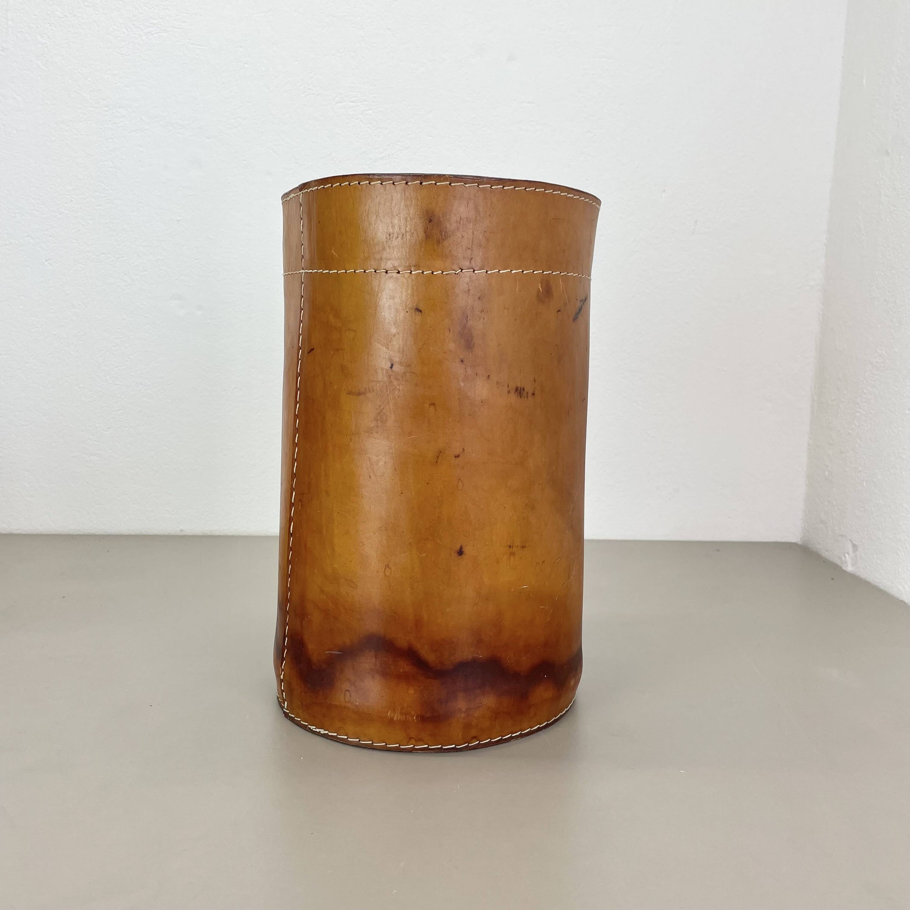 lovely real leather paper bin basket by Torben Ørskov & Co Denmark, 1960s